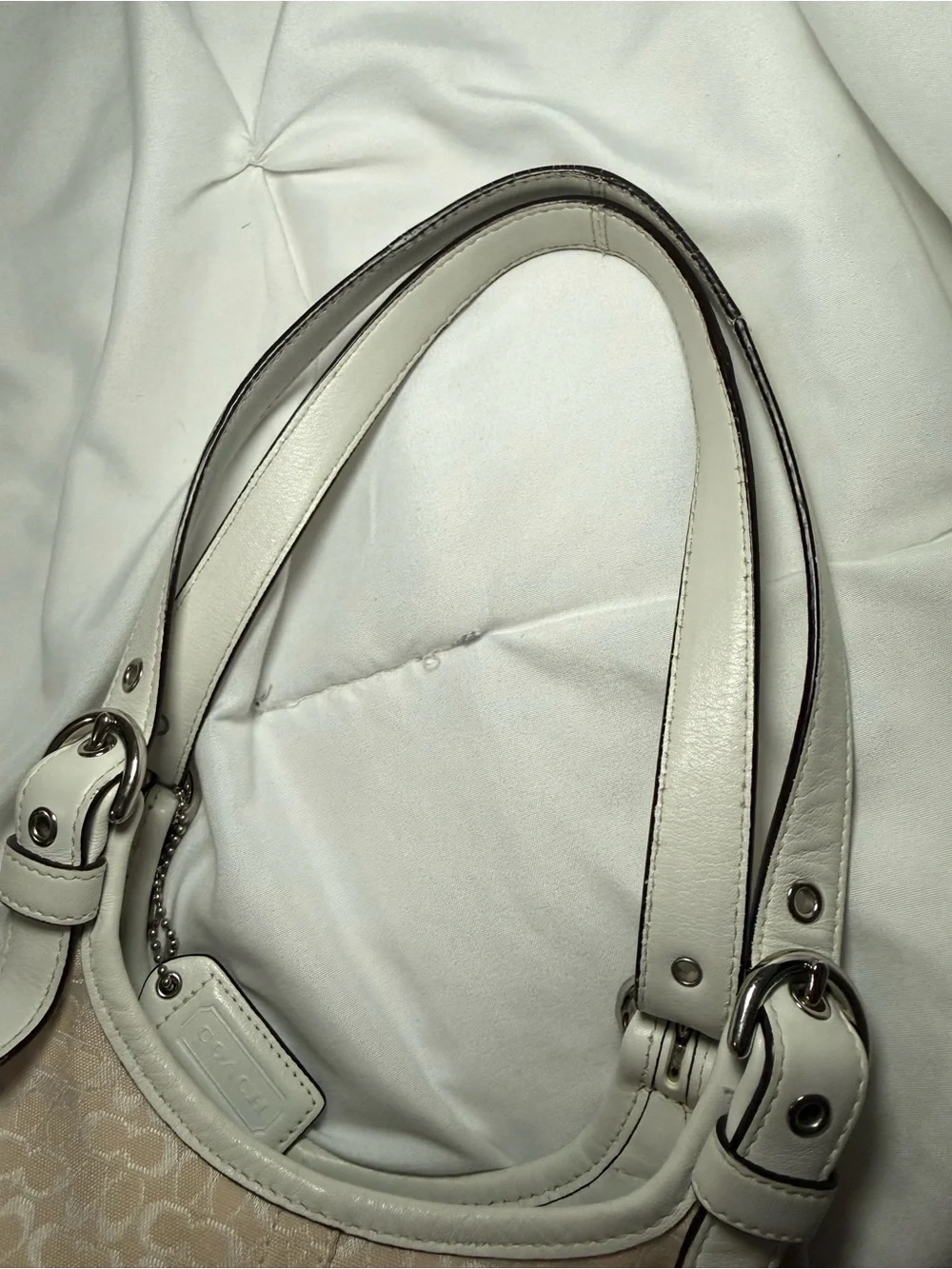 Coach Signature Shoulder Bag in Beige and White